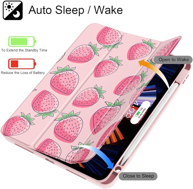 Case for iPad 12.9 Inch (6th/5th/4th/3rd Generation 2022/2021/2020/2018) Pencel Holder + Trifold Support Auto Sleep/Wake Transparent Shockproof Back Cover Abstract Floral SD163