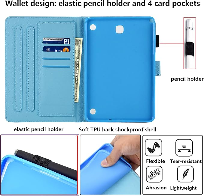 Case for Samsung Galaxy Tab A 8.0 inch Tablet Case 2015 (Model SM-T350/T355/P350/P355) with Pencil Holder [Auto Sleep/Wake] Stand Folio PU Leather Shockproof Cover Magnetic Smart WalletNight