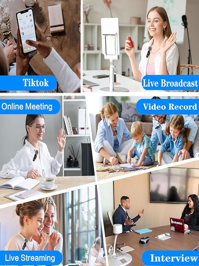 Wireless Lavalier Microphone for iPhone Android Plug-Play,2 Pack Mini Microphone Professional Noise Reduction Recording Clip Mic for Creator Vlog Creator (All iPhones & Androids (USB-C + Lightning))