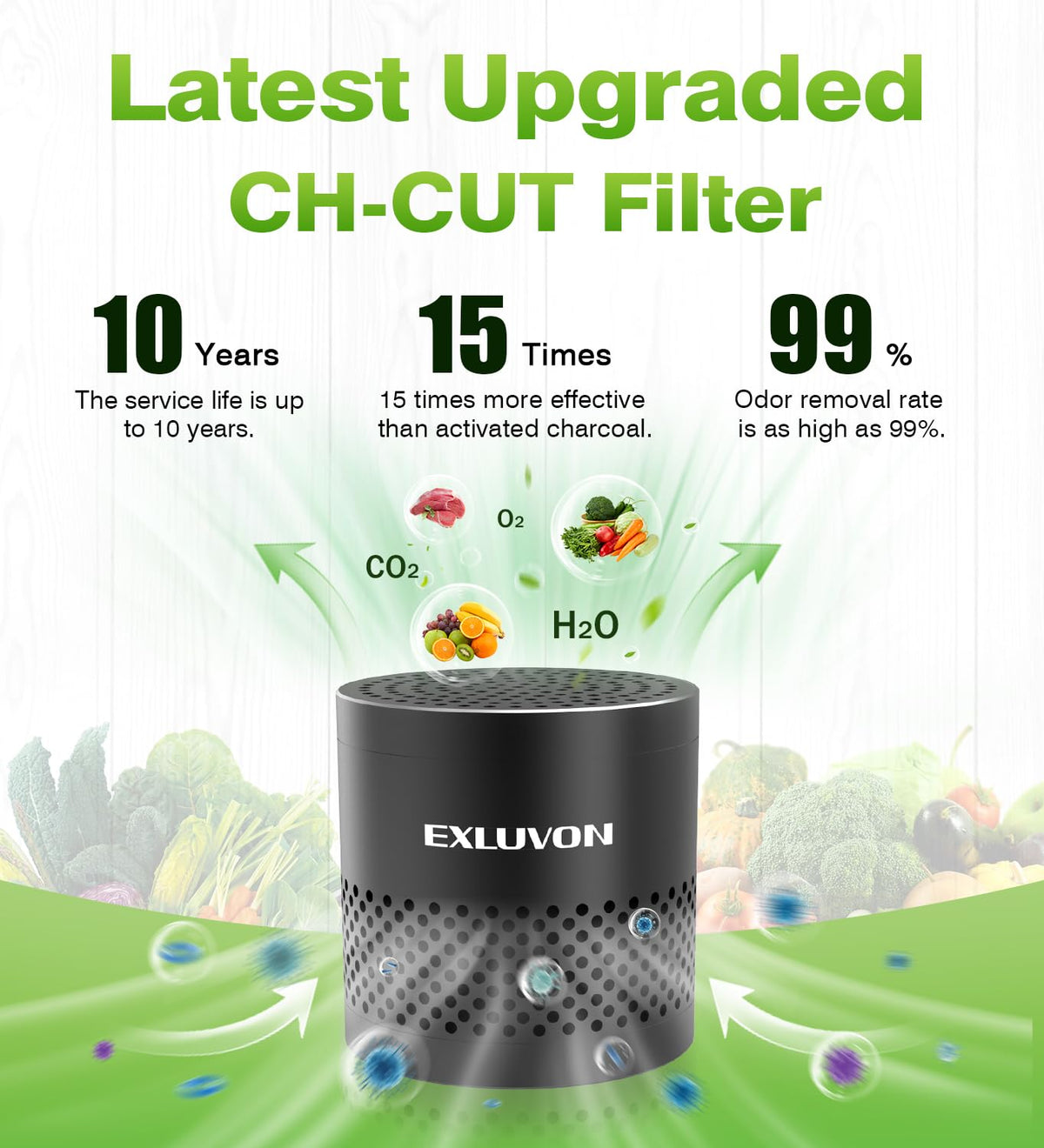 Exluvon Refrigerator Deodorizer, Fridge Odor Eliminator Lasts for 10 Years, Household Essentials Travel Size Air Purifiers, More Effective Than Baking Soda and Bamboo Charcoal Air Purifying Bag, Black