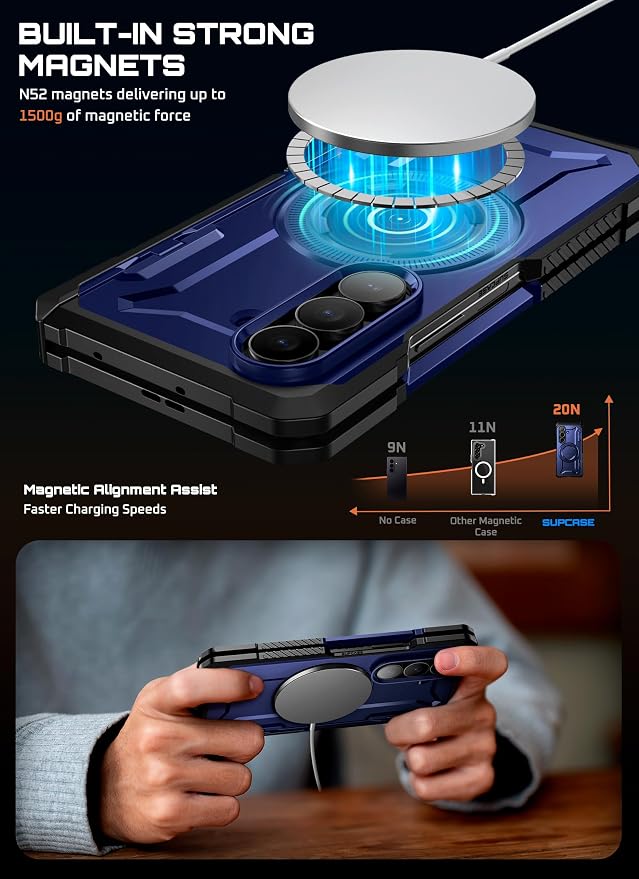 SUPCASE for Samsung Galaxy Z Fold 7 Case with Kickstand Azure | Compatible with MagSafe Tempered Glass Screen Protector Military-Grade Protection Hinge Coverage Unicorn Beetle Grip