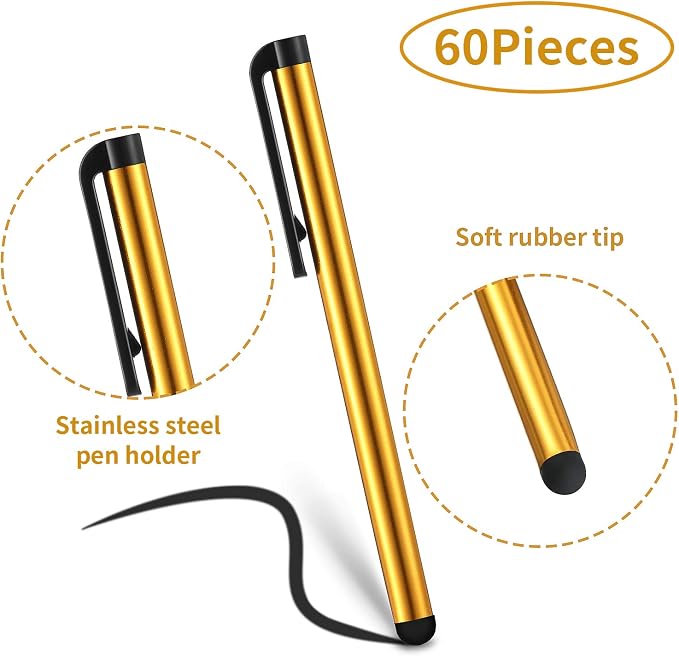 Outus 60 Pieces Stylus Pens Slim Capacitive Stylus Touch Pens for Universal Touch Screens Devices Compatible with iPhone iPad Tablet (10 Colors)