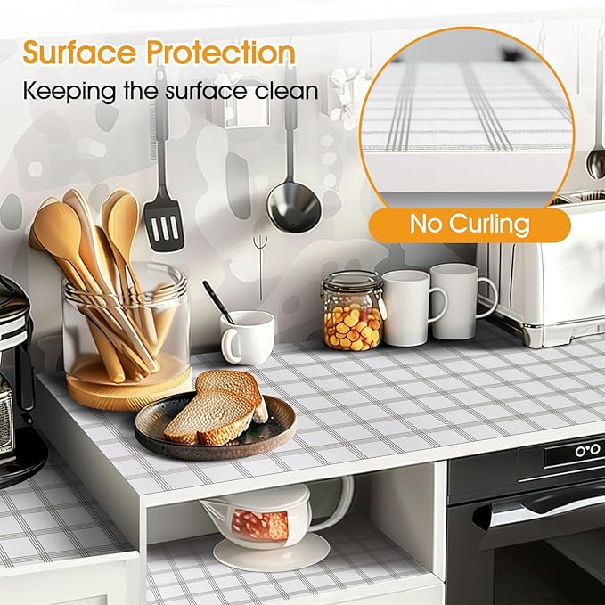 Shelf and Drawer Liner for Kitchen Cabinets Non-Adhesive, Strong Grip Non-Slip Thickened Cabinet Liners for Shelves, Waterproof Mats for Dresser Cupboard, White Square, 23 in x 30 Feet