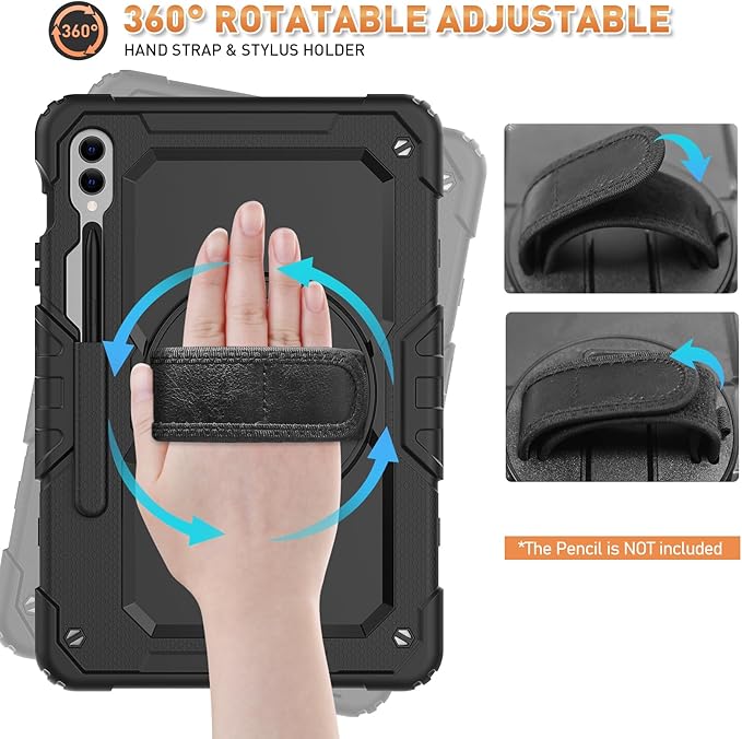 Timecity Case for Samsung Galaxy Tab S10 Plus/ S9 FE Plus/ S9 Plus 5G Tablet 12.4'' Case - Heavy Duty Protective Cover with Screen Protector, Stand, Shoulder Strap & S Pen Holder, Kids-Friendly, Black