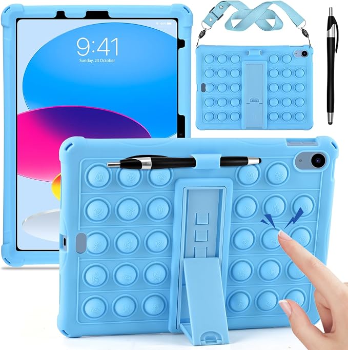 DETUOSI Silicone Case Compatible with iPad (A16) 11th Generation 11 Inch 2025 for iPad 10th Gen 10.9 Soft Case with Shoulder Strap &amp Stylus Pen Multi-Viewing Angles Black