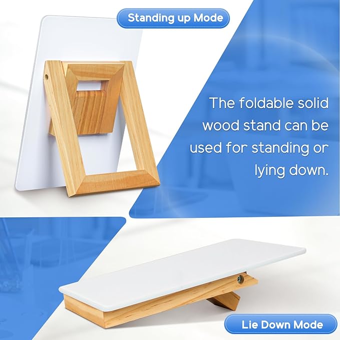 WALGLASS Desktop Glass White Board 11"x 8" with Reversible Wood Stand, Small Dry Erase Board, Portable Whiteboard for Desk, Reusable Desk Notepad with 2 Markers&Eraser for Home, Office