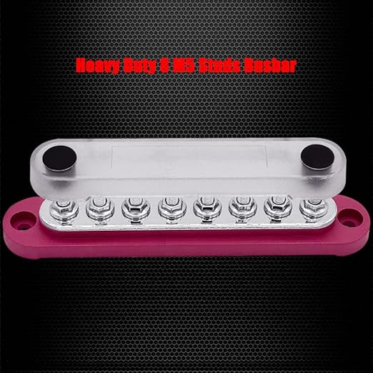 8 x M5 (#10) Studs Power Distribution Block Bus Bar 12V, Ampper 5.9" HD 120A Marine BusBar Battery Distribution Block W/Cover for Car Boat Solar (Red)