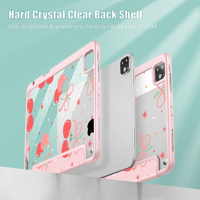 Tuiklol for iPad Pro 11 Inch 4th / 3rd / 2nd / 1st Gen (2022 2021 2020 2018) Case -Built-in Pencil Holder Shockproof Cover Clear Transparent Back Shell with Auto Wake/Sleep Black Flower