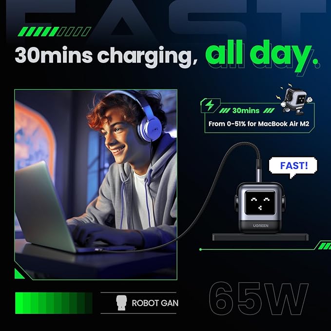UGREEN Uno 65W USB C Charger Bundle with 3.3FT 100W USB C Cable Fast Charging Compatible with iPhone 17/17 Pro/17 Pro Max MacBook Pro/Air Galaxy S25/S24