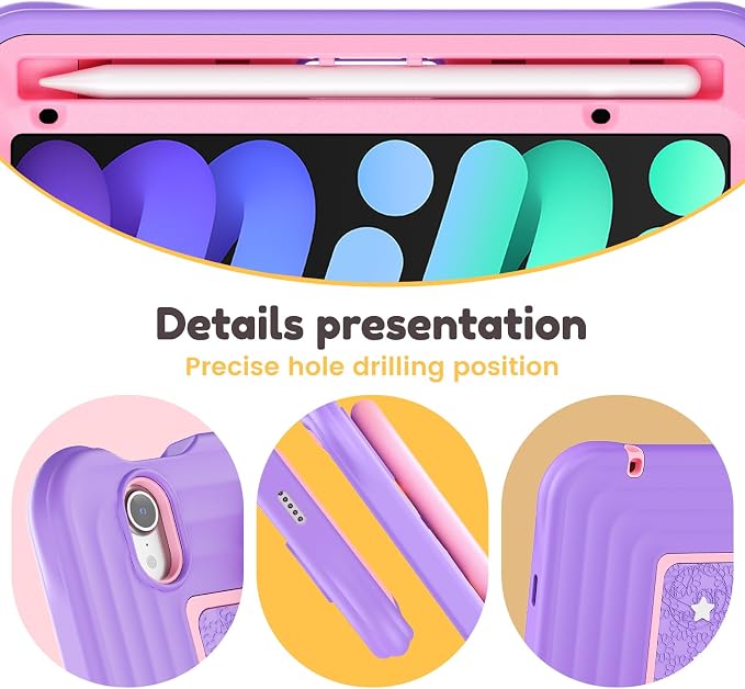 Case for iPad mini 7 (A17 Pro) 2024/ Mini 6 8.3'' with Pencil Holder Screen Protector [360 Rotating Hand Strap] &ampStand &ampShoulder Strap Shockproof Case for iPad mini 7th/6th Generation Purple