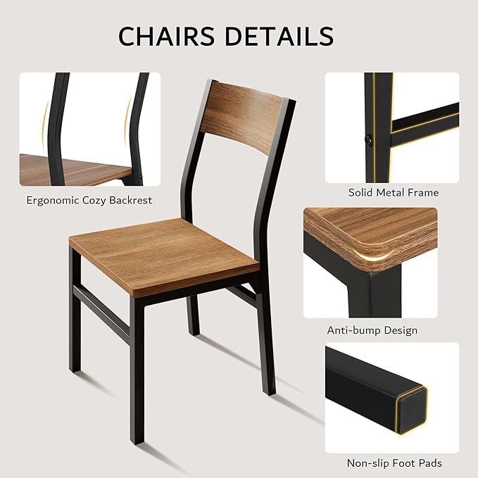 iPormis 7-Piece Dining Table Set with 6 Chairs, 63" Extendable Kitchen Table & Chairs Set for 4-6, Dining RoomTable with Solid Metal Frame & MDF Board, Perfect for Small Space, Easy Assembly, Walnut
