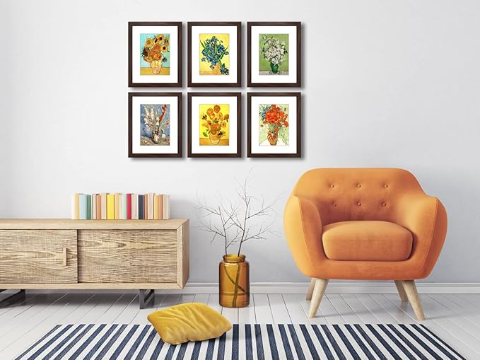 8x10 Picture Frame Set of 6 with Real Glass for Pictures 5x7 with Mat or 8x10 Without Mat, Wall or Tabletop Gallery Photo Frames Walnut