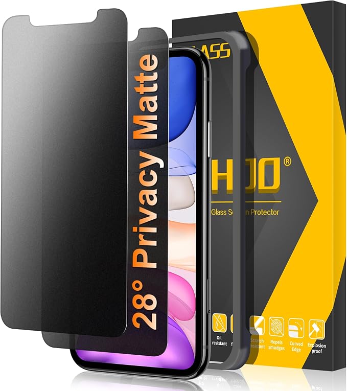 [2 Pack] Matte Privacy Glass Screen Protector Designed for iPhone 11 / iPhone XR Anti-Glare Anti-Fingerprint Install Frame 9H Tempered Glass