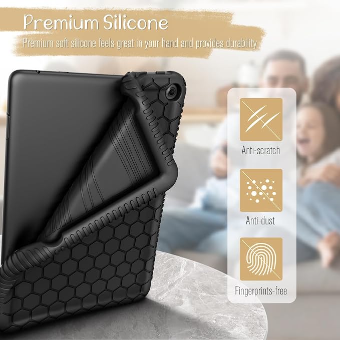 Fintie Silicone Case for 10.1 Kindle Fire HD 10 13th Gen 2023 Black | Honey Comb Pattern Lightweight Shock Proof Back Cover Anti-Slip Grip Reinforced Corners Protection Impact Resistant