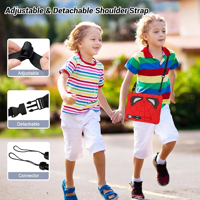 Case for Samsung Tab A7 Lite 8.7 inch 2021 Release SM-T220/T225/T227u Shockproof Cute Kids Silicone Protective Cover for Galaxy Tab A7 Lite 8.7 inch with Kickstand Shoulder Strap Red+Black