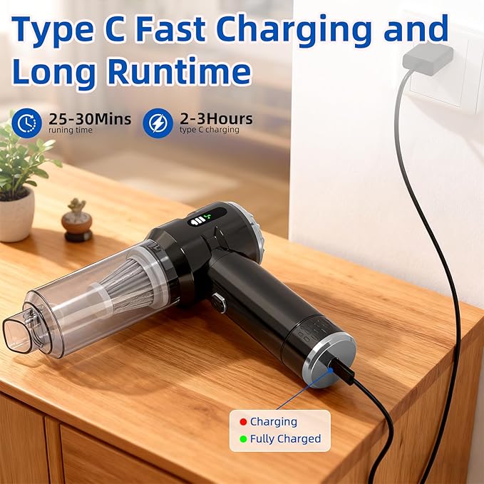 Sycoodeal Handheld Car Vacuum Cleaner, 25000PA Strong Cyclonic Suction Portable Mini Vacuum Cordless with Digital Display Lightweight Handheld for Pet Hair, Car, Home, Office, Kitchen(Silver)