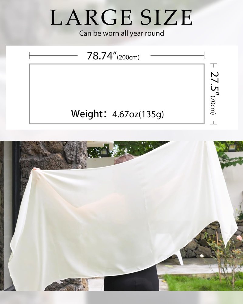 Women's Solid Chiffon Scarves Shawls Wraps for Bridal Wedding Party Evening Dress Gifts (White)