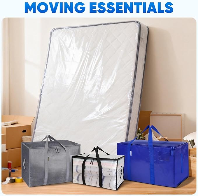 TICONN 2PK Plastic Mattress Bag for Moving Storage, Waterproof Mattress Protector Cover, Heavy-Duty Mattress Moving Supplies (1.5 mil, Twin)