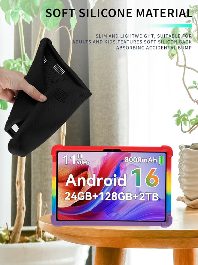 Case for KINGRID T90 11 inch Android 16 TabletWUNIAK Shock Proof Lightweight Stand Rubber Shell Protective CoverKids Friendly Soft Silicone Adjustable Stand CoverBlack