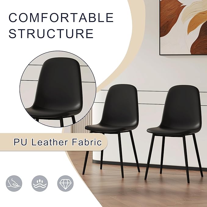 Dining Table Chairs Set for 4, Modern Rectangular Dining Room Table Set Upholstered Dining Chairs 55" Dinner Table Set for Kitchen (Grey Table & Black2 Chairs, 55 inch Table + 4 Chairs)