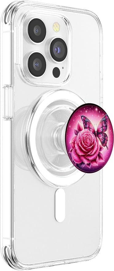 Aesthetic Rose Butterfly Flower Pink Graphic Art PopSockets PopGrip for MagSafe