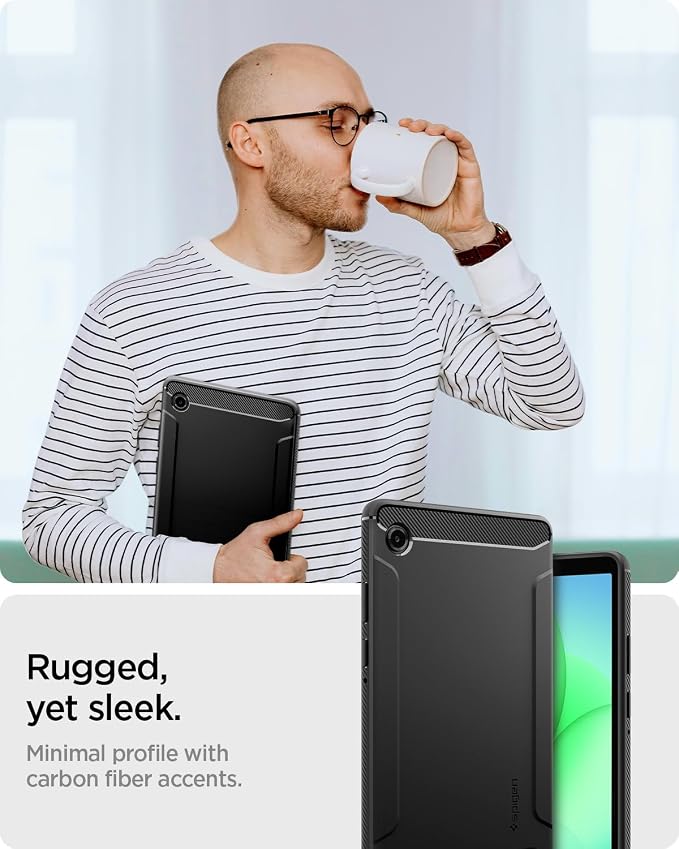 Spigen for Galaxy Tab A11+ Plus Case (2025) Rugged Armor Slim Protective Case with Carbon Fiber Design and Air Cushion Technology Matte Black