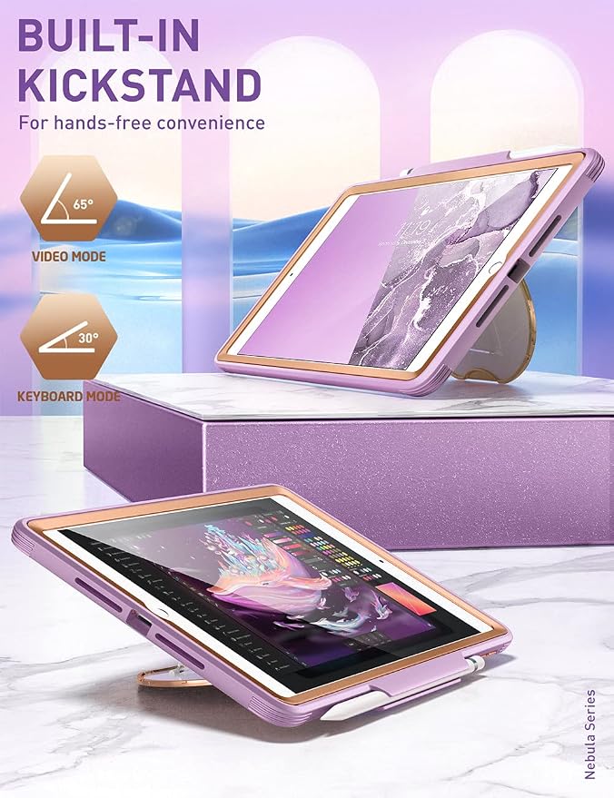 Clayco Nebula Case for iPad 9th/8th/7th Generation Case 10.2 Inch 2021/2020/2019 Multi-Angle Viewing Full Body Stand Cover for iPad 10.2 with Built-in Screen Protector &amp Pencil Holder Ocean