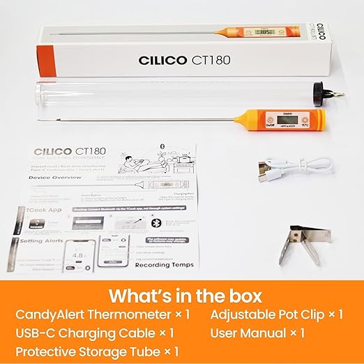 CILICO Candy & Meat Thermometer with Type-C Rechargeable Digital Instant Reading for Candy Making, BBQ, Deep Frying, & Liquids, 8" Long Probe,CT180-L