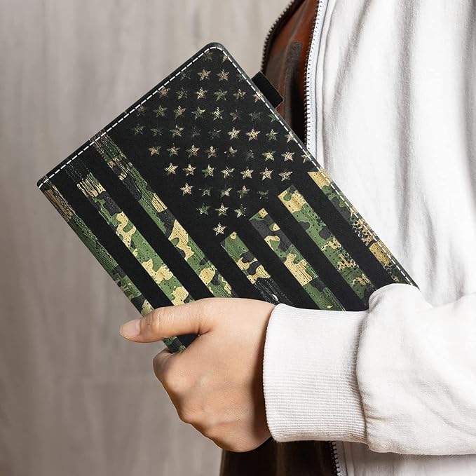 Case for Amazon Kindle Fire HD 10 &amp 10 Plus Tablet 10.1 (13th/11th Generation 2023/2021 Release) - PU Leather Folio Case with Smart Auto Wake/Sleep American Flag Camo