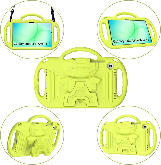 Kids Case for Samsung Galaxy Tab A11+ Plus/A9+ Plus 11 Inch Case with Strap Shockproof Lightweight Handle Stand 2025/2023 Model with Lanyard Black