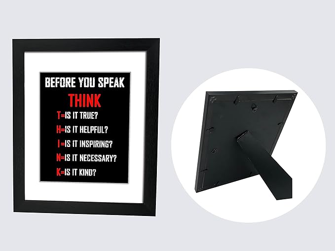 Wieco Art Think Quotes Wall Art Inspirational Canvas Print Motivation Classroom Decor With Black Picture Frame and HD Plexiglass Made to Display 8x10" with Mat or 11x14" Without Mat