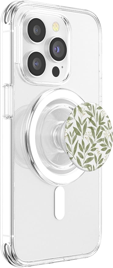 Green Botanical Leaf Pattern PopSockets PopWallet for MagSafe