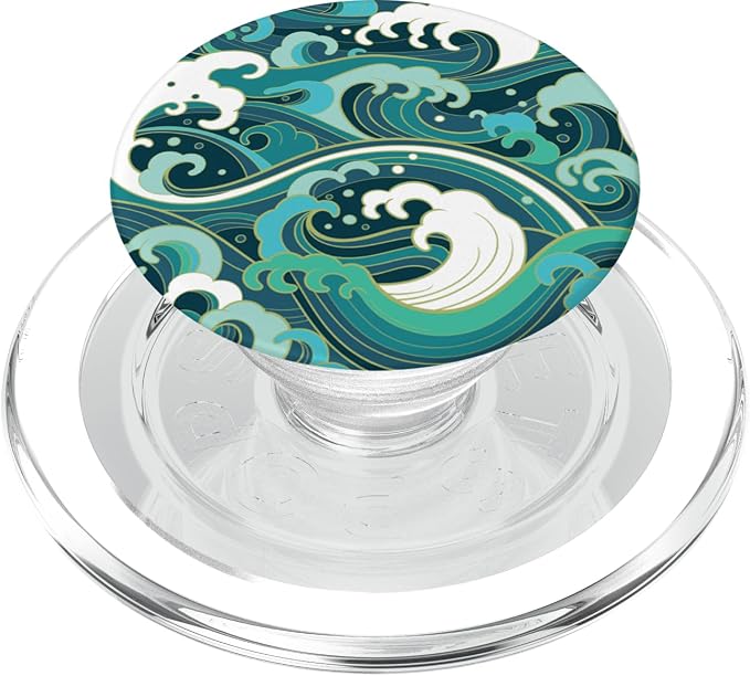 Ocean Wave Surf Beach Tropical Blue Teal Green Japanese Art PopSockets Adhesive PopGrip