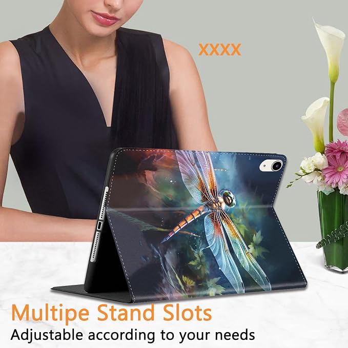 for iPad 10th-Gen 10.9-inch 2022 Case Adjustable Stand Shockproof Protective Cover with Automatic Wake-up/Sleep Function Suitable for iPad 10th Gen 2022 Case Art Dragonfly