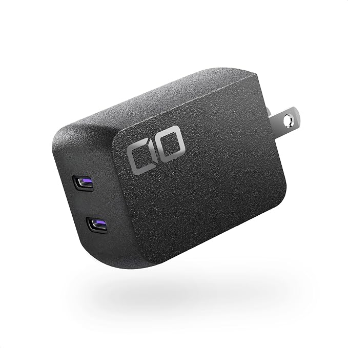 CIO NovaPort Duo II 67W2C Dual USB-C GaN Fast Charge Block (Black) | Compact 2-port fast charging wall adapter 67W max output for laptop phone and tablet