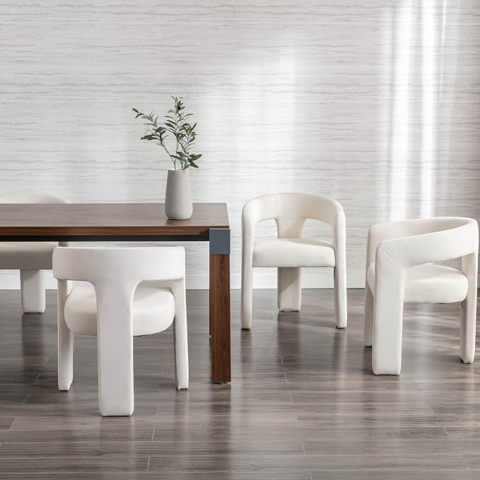 Modern Velvet Fabric Upholstered Dining Chairs with Open-Back, Cute Barrel Side Chairs Kitchen Armchair Accent Chairs for Dining Room Bedroom, Ivory