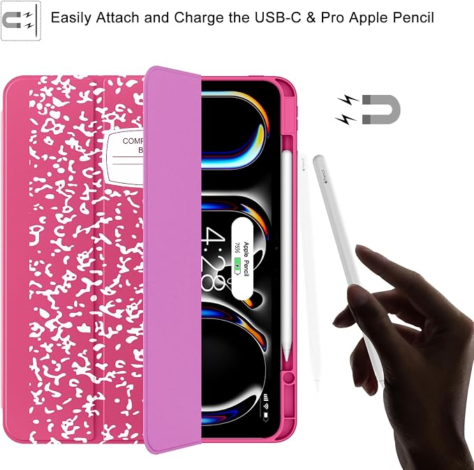 Soke Case for New iPad Pro 13 Inch (M5/M4 2025/2024 Release) with Pencil Holder Trifold Stand Shockproof [Support Apple Pencil Charging + Auto Wake/Sleep] Soft TPU Back Cover Book Black