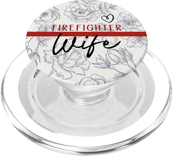 Vintage Floral Firefighter Wife Thin Red Line Flag Heart PopSockets Adhesive PopGrip