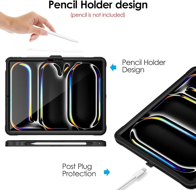 DTTO for iPad Pro 11 Inch Case (M5) 2025 / (M4) 2024 Black | Durable Shockproof Protective Cover Built-in Screen Protector &amp Kickstand Corner Protection
