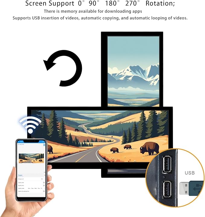 VSDISPLAY 10.3 Inch Touch LCD Monitor 1920x720 IPS Supports USB Flash Drive 2.0 Auto Copy Auto Play Split Screen for Elevator Restaurants Supermarket Store Extra Advertising Display