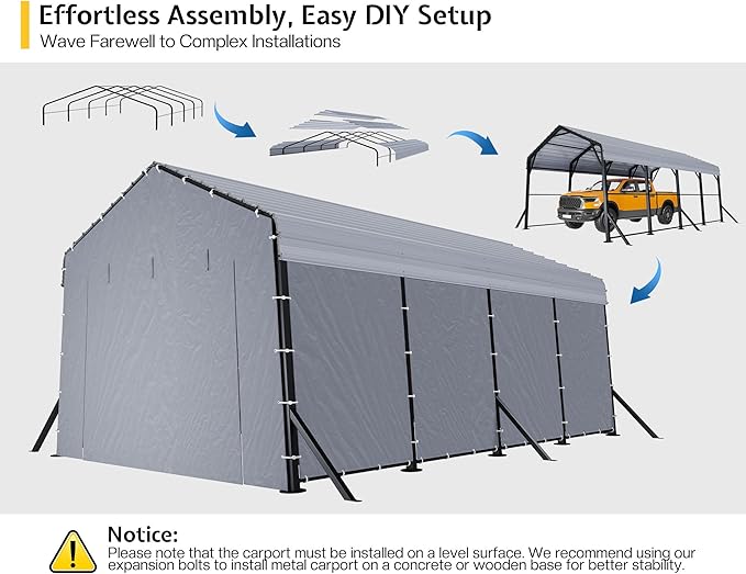 Jocisland 12x20x10.5 FT Metal Carport - Removable Waterproof Sidewalls, Heavy Duty Outdoor Carport with Upgraded Steel Reinforcements for All-Weather, Car Canopy for Car, Boat, Equipment Storage