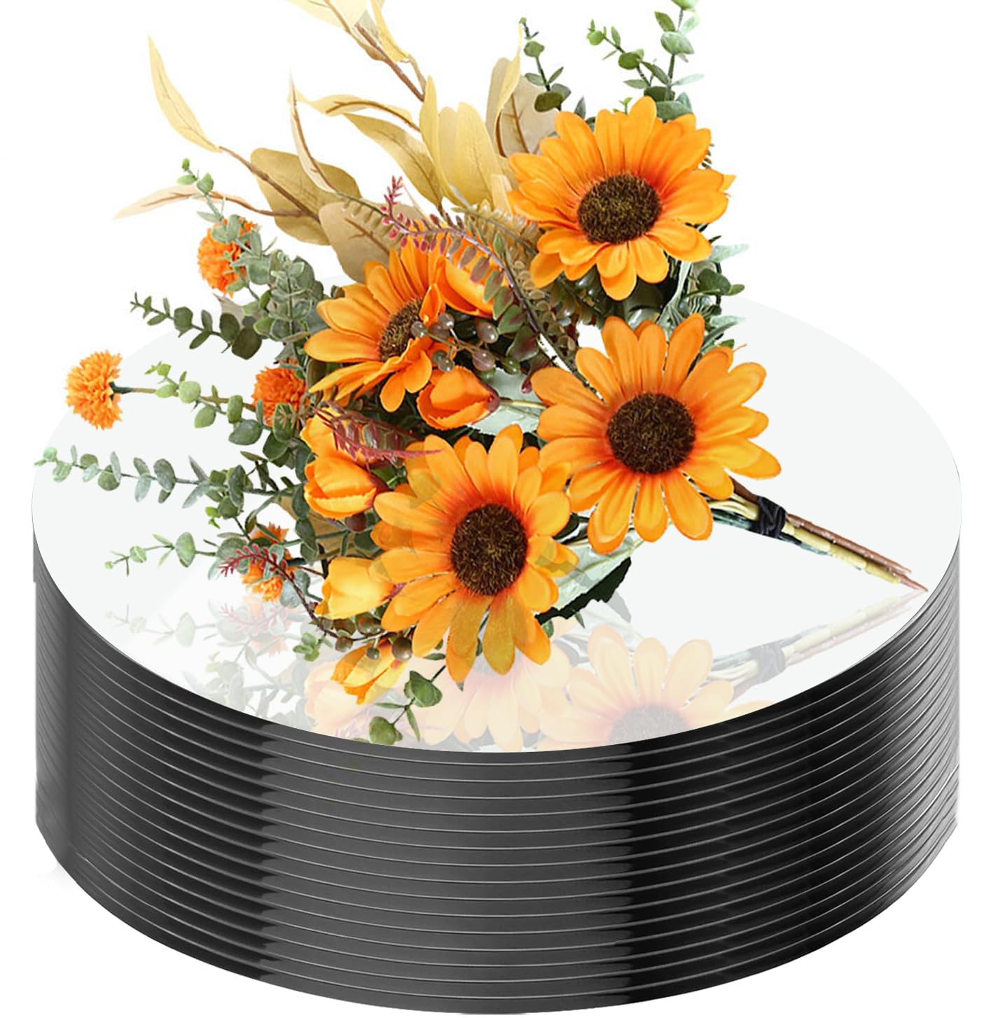 16Pack Round Mirror Centerpieces for Tables, Acrylic Round Mirror Trays Plates Decoration Circular Plate for Table Centerpiece Candles Wedding Baby Shower Christmas Party Decor Crafts (10inch)