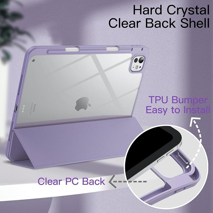 JETech Case for iPad Pro 11 M5/M4 Black | Cover for 2025/2024 Model Clear Transparent Back Pencil Holder Slim Shockproof Protection Tri-Fold Stand Auto Wake/Sleep