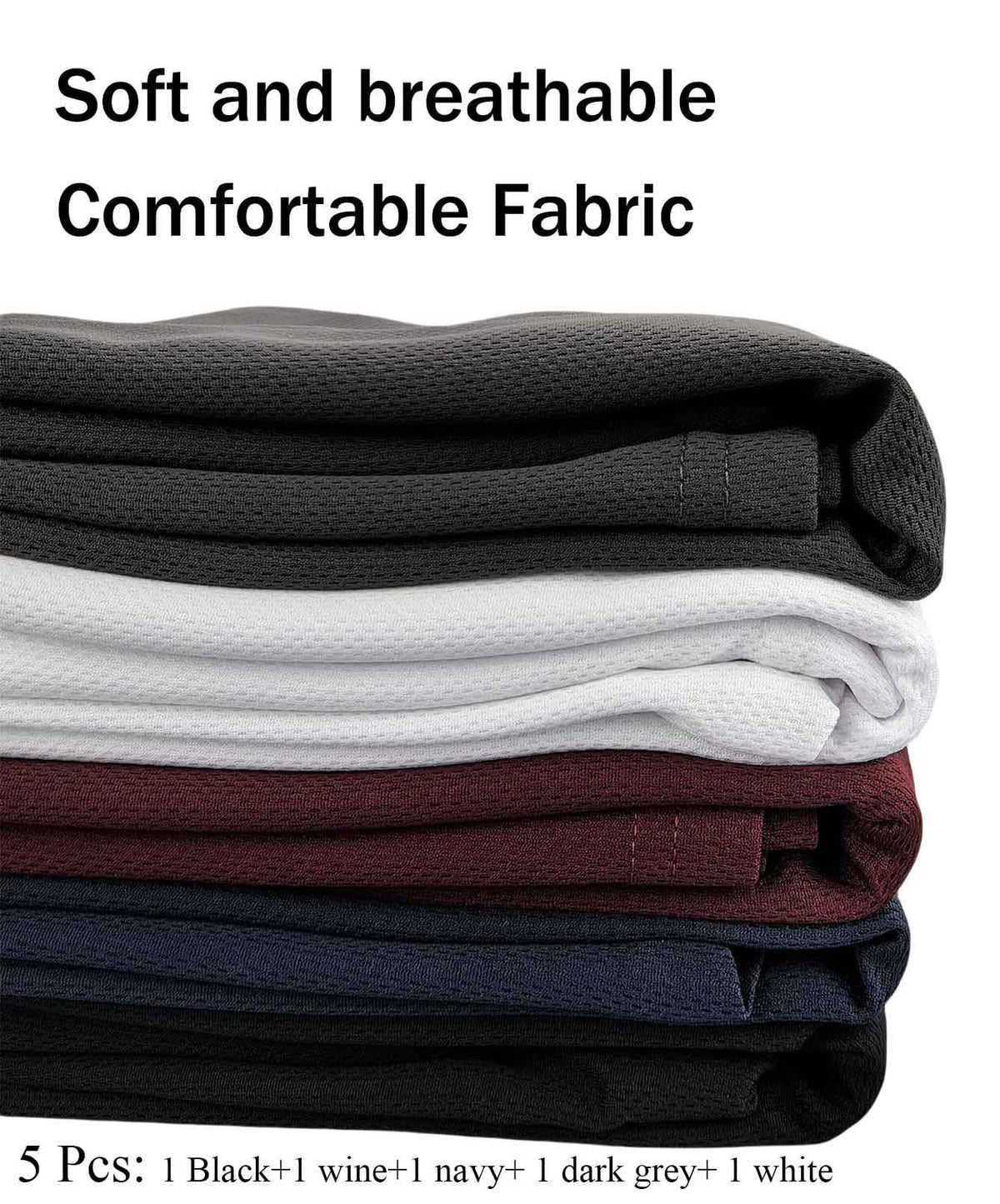 Men Long Sleeve Quick Dry T Shirt Workout Gym Work Basic Tee, 5 Pack, Large