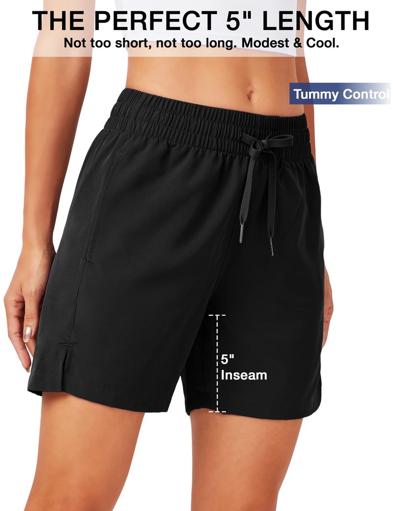 ZUTY 3 Pack 5" Womens Athletic Shorts Basic Running Shorts Lightweight Quick Dry Gym Workout Shorts with Pockets Black-Black-Black L