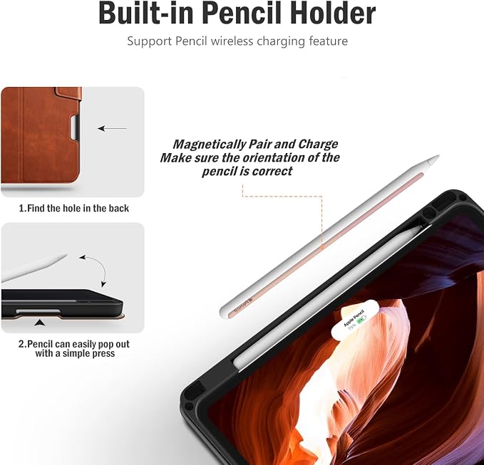 Antbox Case for iPad Air 11-inch M4/M3/M2 (2026/2025/2024) iPad Air 5th/4th Generation 10.9'' Vegan Leather with Pencil Holder Typing Angle Auto Sleep/Wake Muti-Stand (Black)