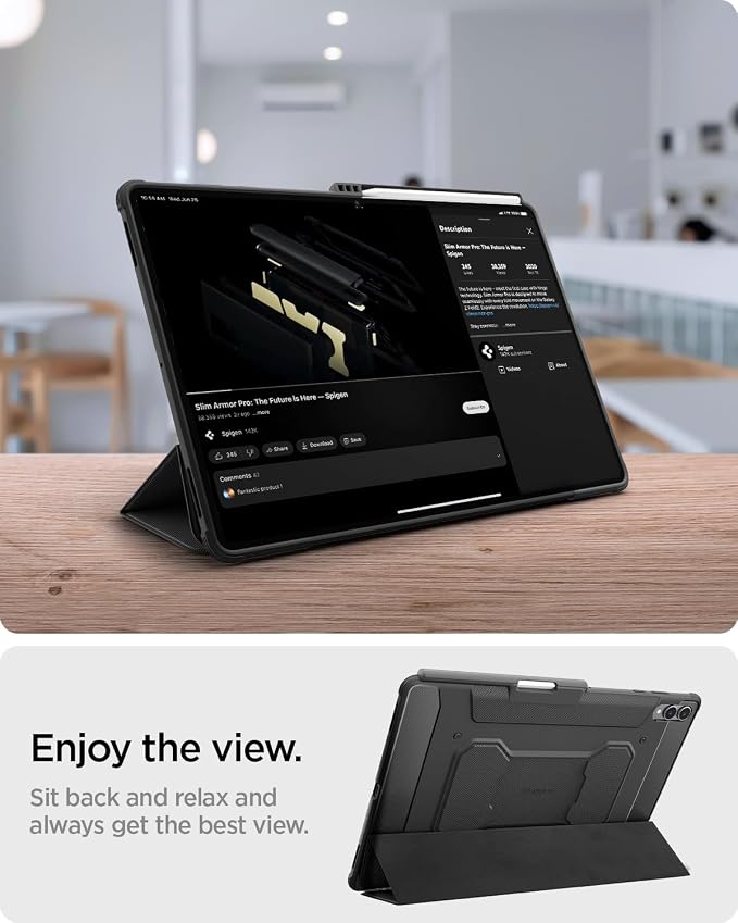 Spigen for Galaxy Tab S10 FE Plus Case (2025) Rugged Armor Pro Protective Tri-Fold Cover and S Pen Holder 13.1 inch Black