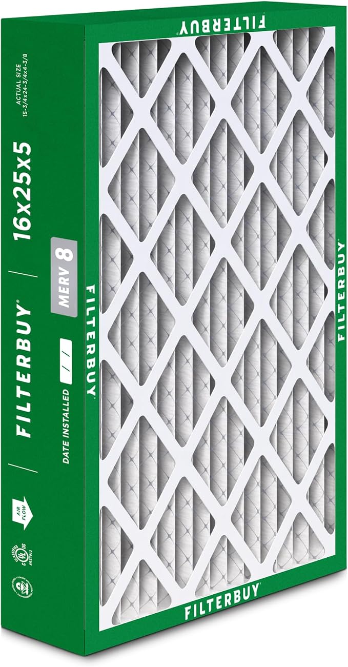 Filterbuy 16x25x5 Air Filter MERV 8 Essential Dust & Allergy Defense, Pleated