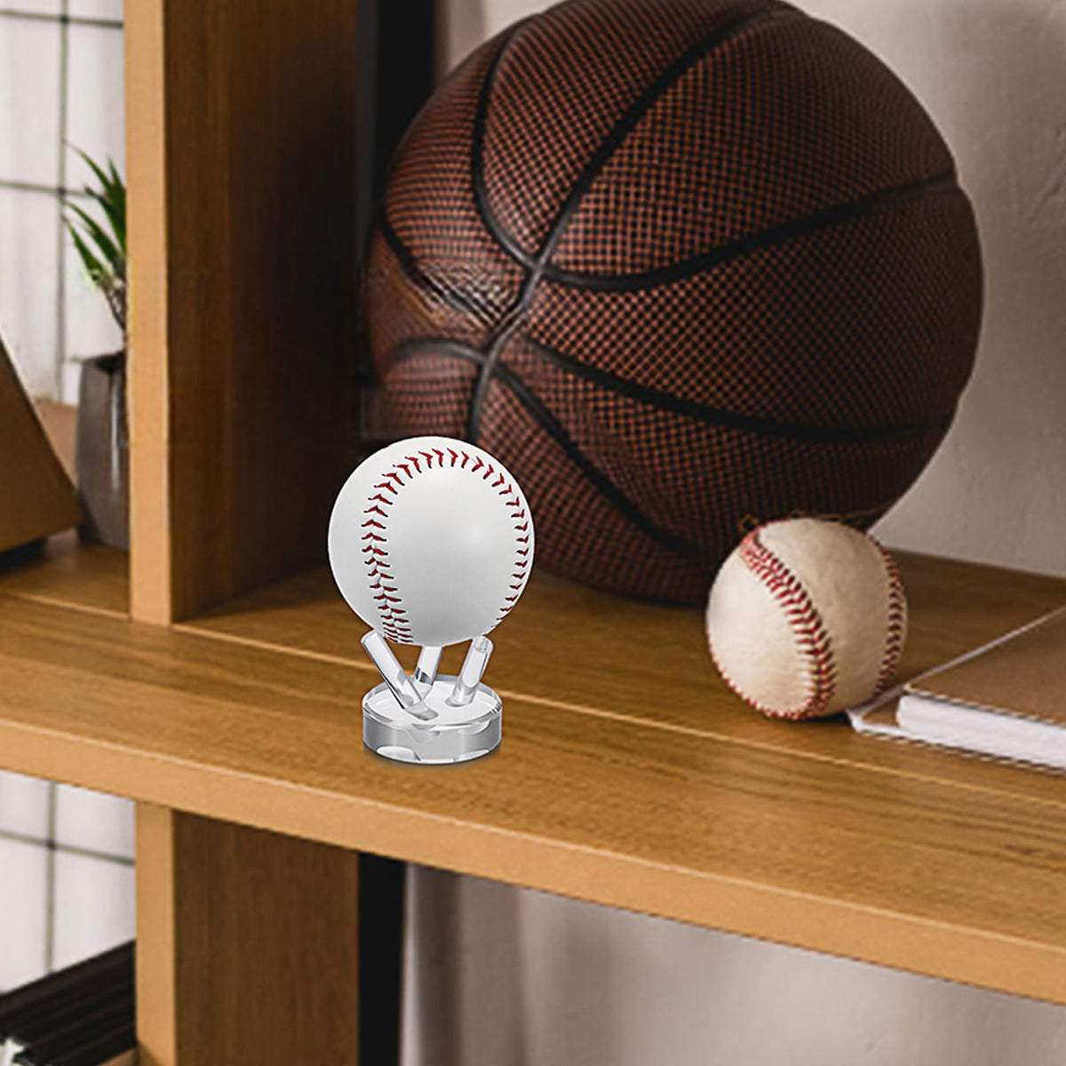 GUSHBIN Acrylic Softball Display Pedestal Sphere Stand with Round Holder for Baseball Tennis Golf Clear Rock Holder for Fossil Minerals, Small