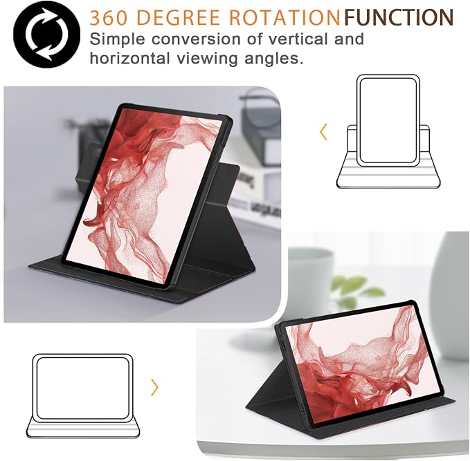 360 Rotating Case for Samsung Galaxy Tab S9 11 inch 2023 TabletStand Folio Cover with Pencil Holder Multi-Angle Viewing Protective Case with Auto Sleep/WakeGalaxy